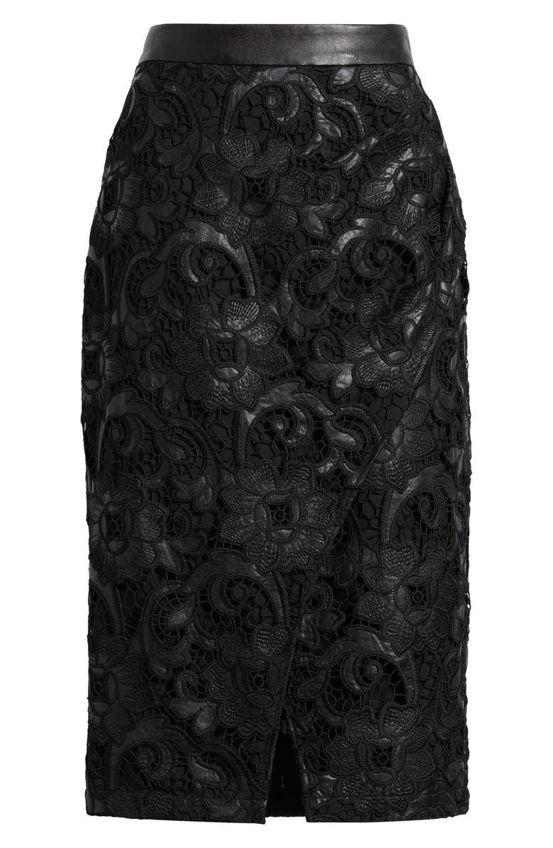 Elie Tahari Vivienne Wrap Front Lace Midi Skirt, Alternate, color, Noir Black