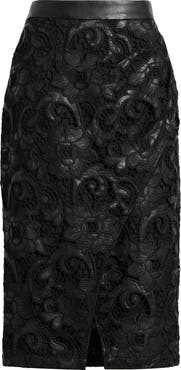 Elie Tahari Vivienne Wrap Front Lace Midi Skirt