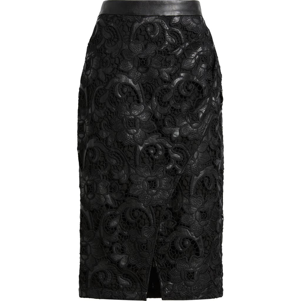 Elie Tahari Vivienne Wrap Front Lace Midi Skirt In Black