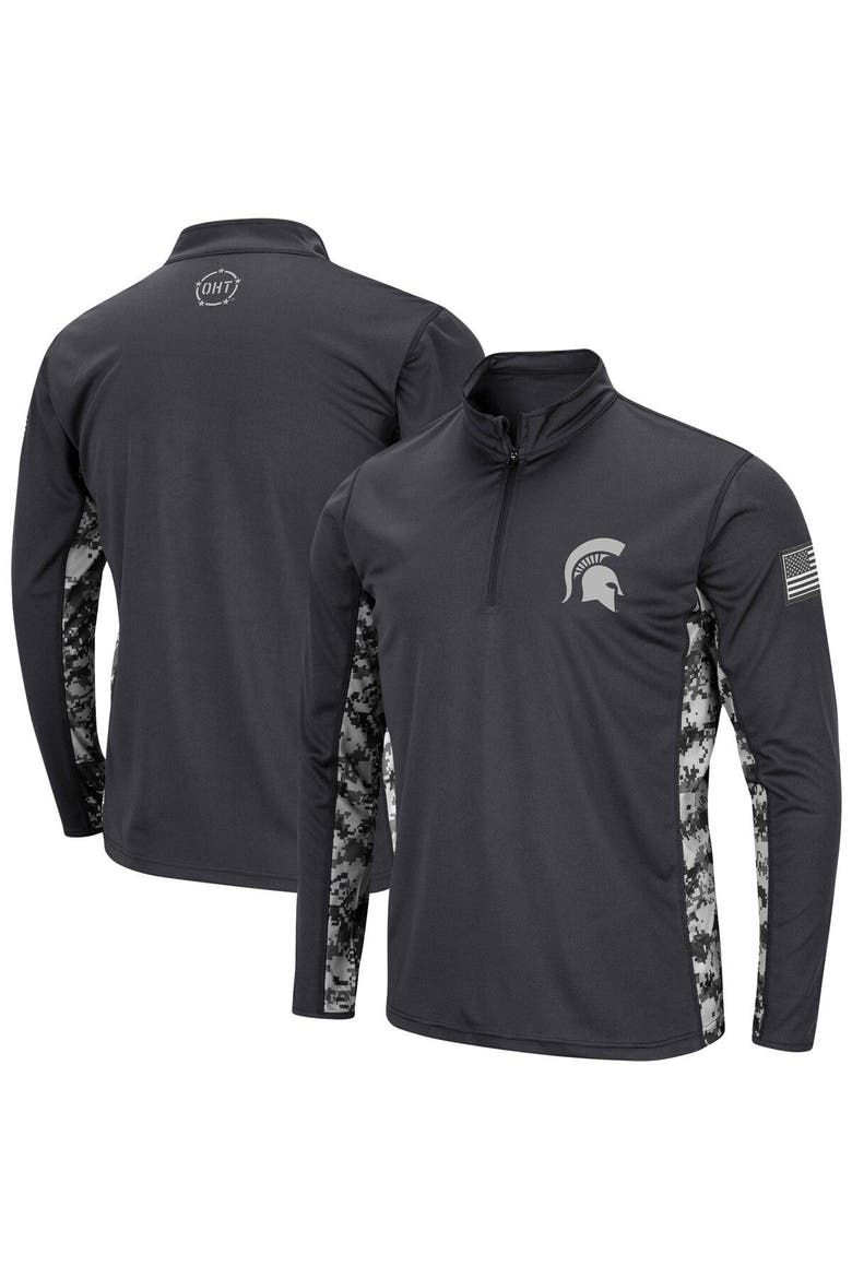 Men's Colosseum Charcoal Michigan State Spartans OHT Military Appreciation Digital Camo Lightweight Quarter-Zip Pullover, Main, color, Charcoal