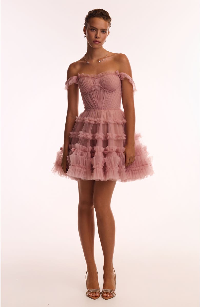 Milla Fitted Tulle Mini Dress With Ruffles for Special Occasions, Main, color, Misty Rose