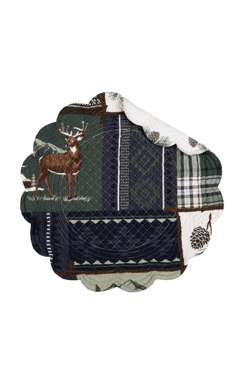 C&F Home Greenstone Pines Round Scalloped Placemats Set of 6 Black Bear Moose, 17", Alternate, color, Green