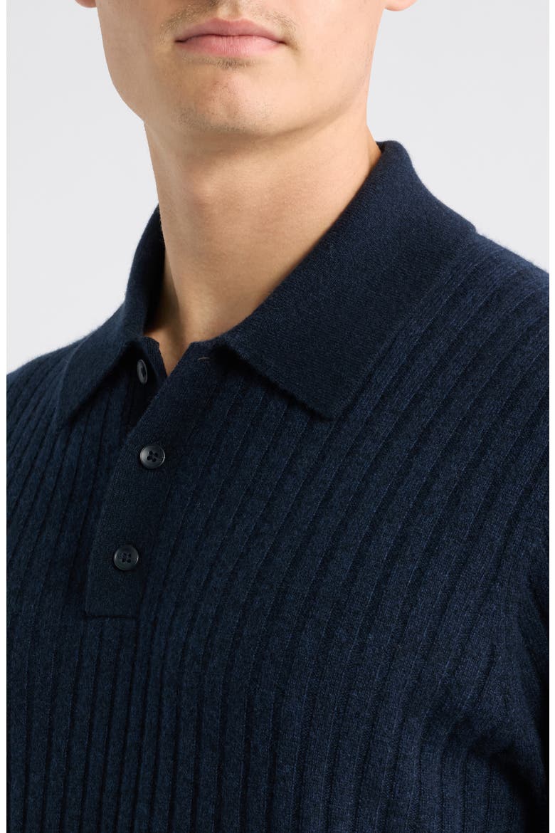Rib Cashmere Polo Sweater, Alternate, color, NAVY NIGHT MARL