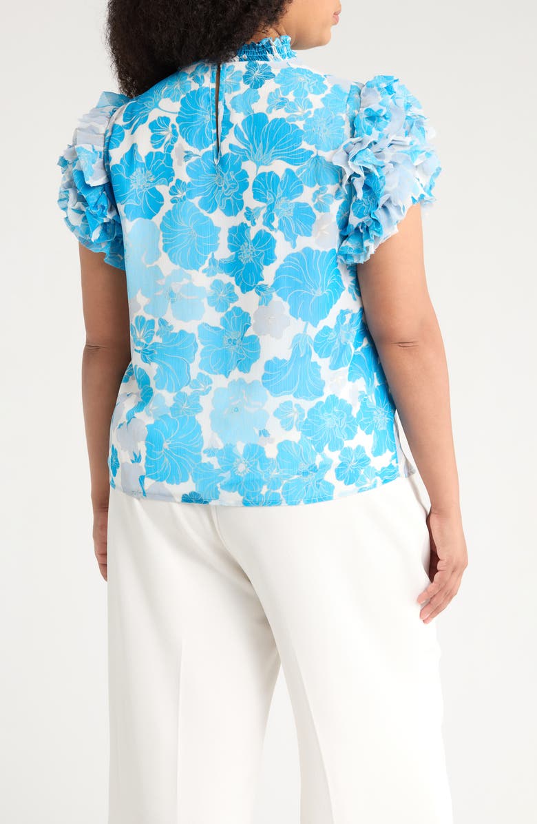SUGARLIPS Kerela Floral Brenna Mock Neck Top, Alternate, color, Blue/ White Combo