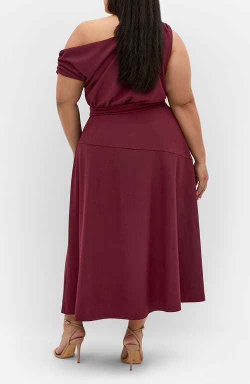 City Chic Kate One-shoulder Crepe Midi Dress In Burgundy