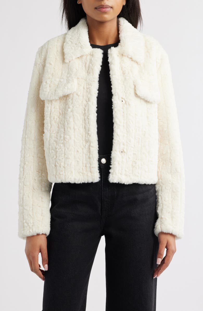 Bernardo Faux Shearling Crop Jacket, Alternate, color, Cream