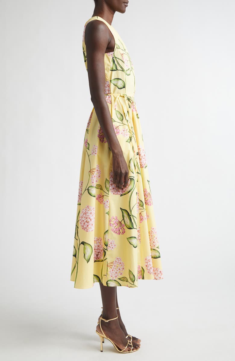 Oscar de la Renta Floral Stretch Poplin Dress, Alternate, color, Pink/ Butter