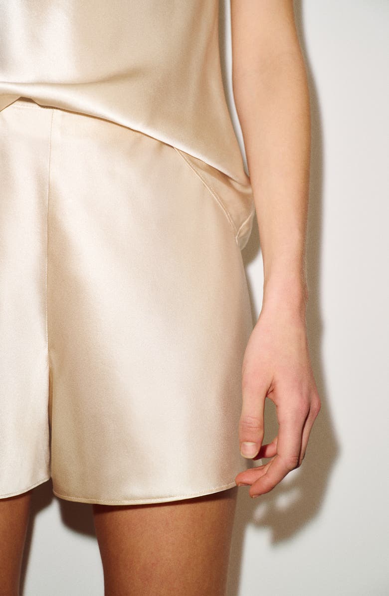 Reformation Gale Silk Shorts, Alternate, color, Almond