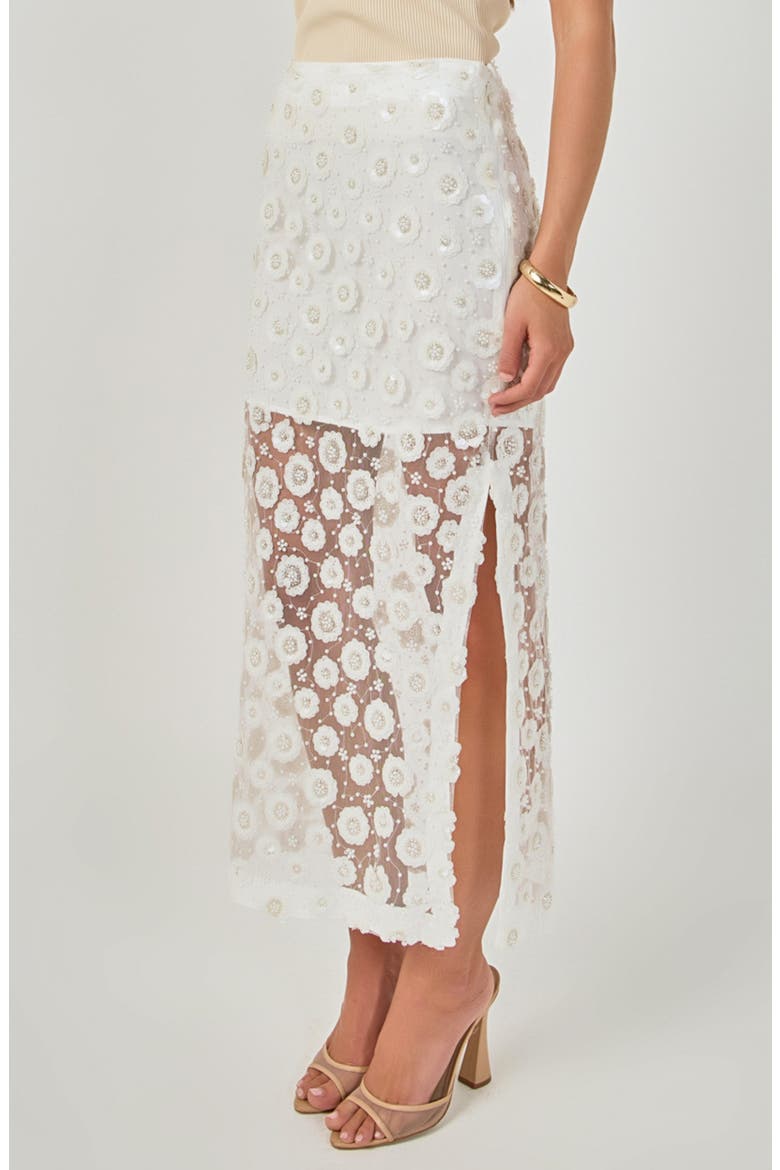 Flower Sequin Sheer Maxi Skirt, Alternate, color, OFF WHITE