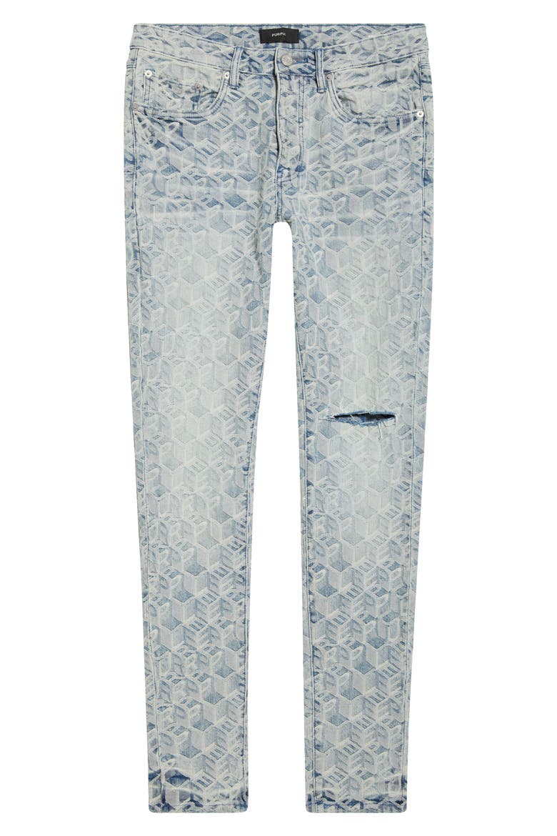 P001 Jacquard Monogram Skinny Jeans, Alternate, color, LIGHT INDIGO