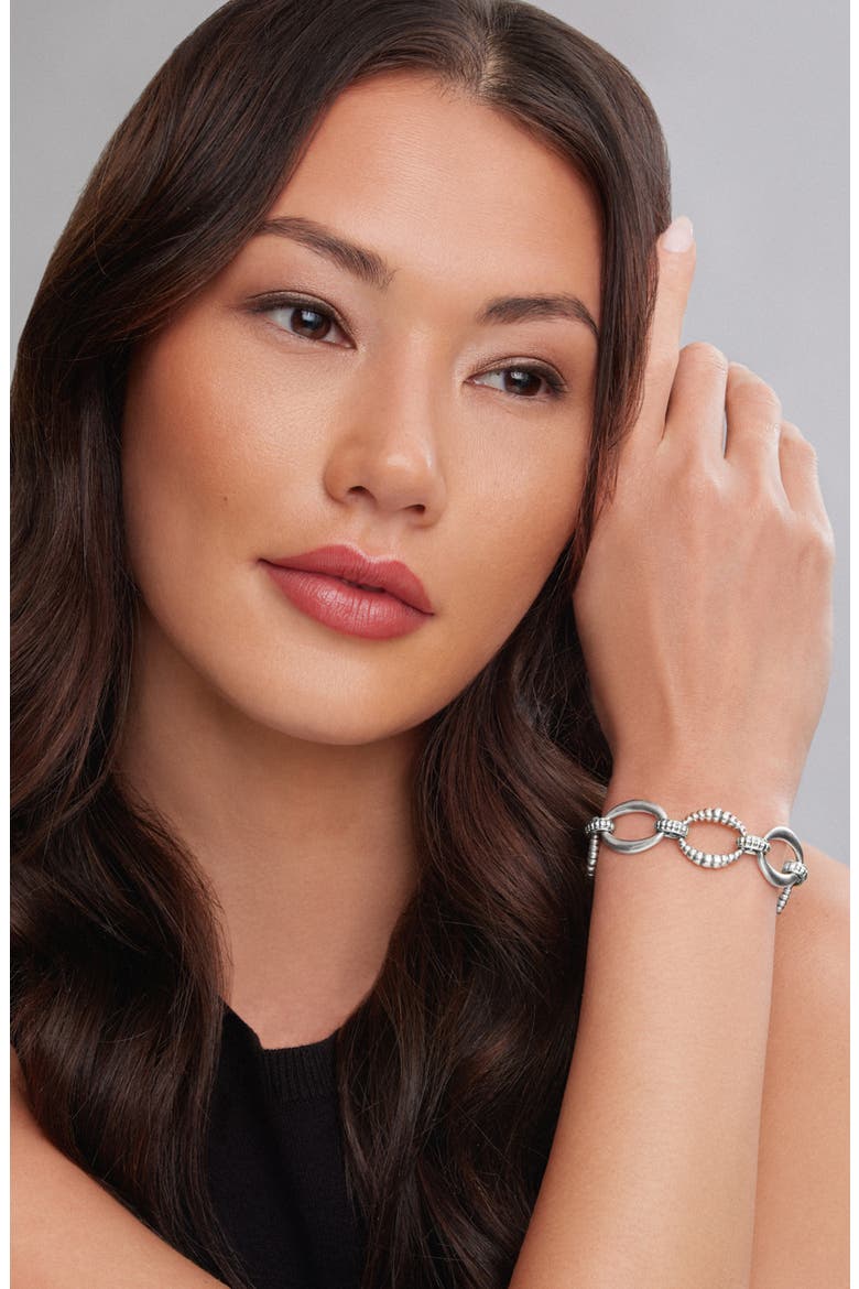 Signature Caviar Sterling Silver Oval Fluted Link Bracelet, Alternate, color, SILVER