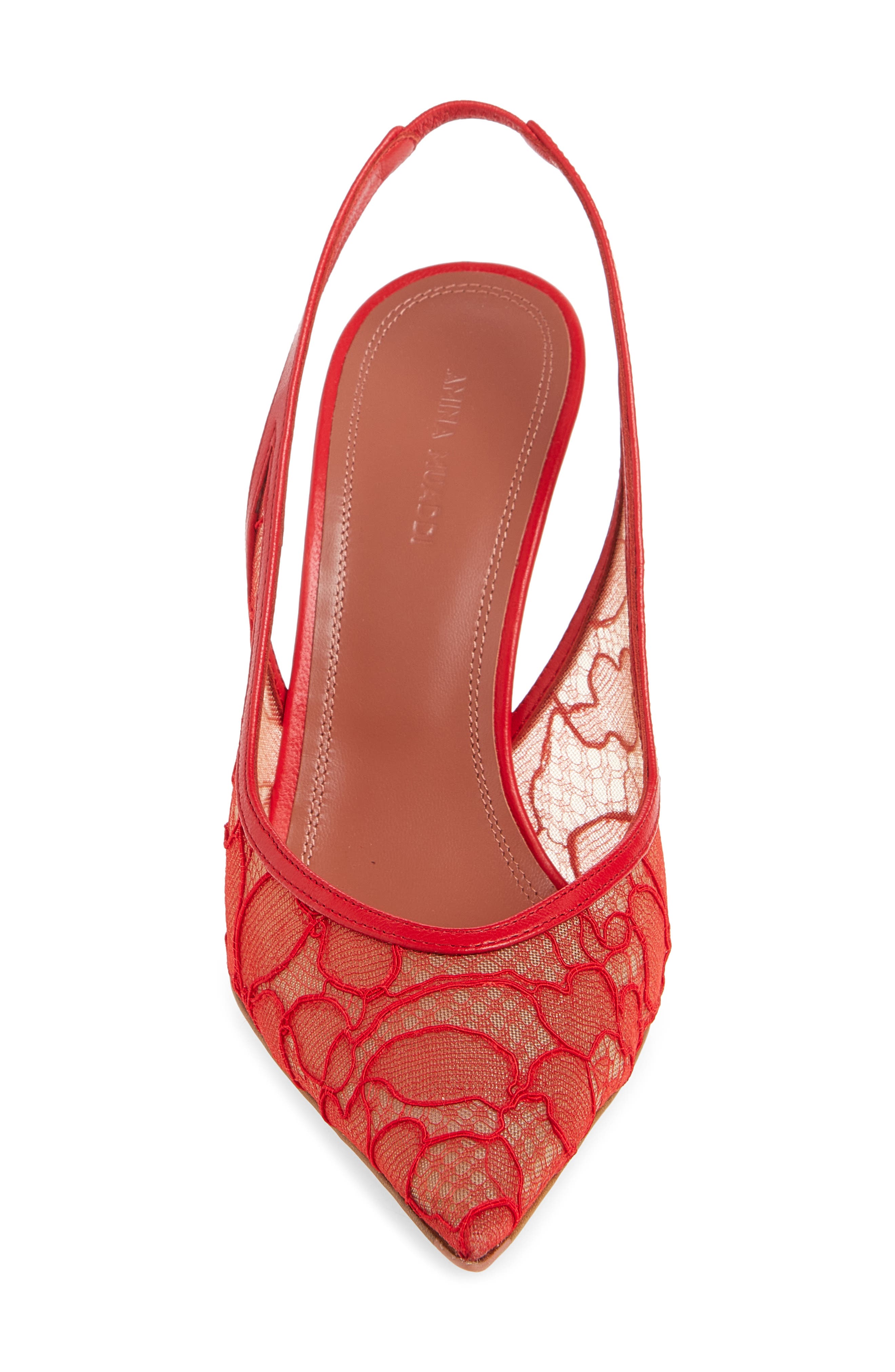 Amina Muaddi Anok Lace Pointed Toe Slingback Pump, Alternate, color, Red