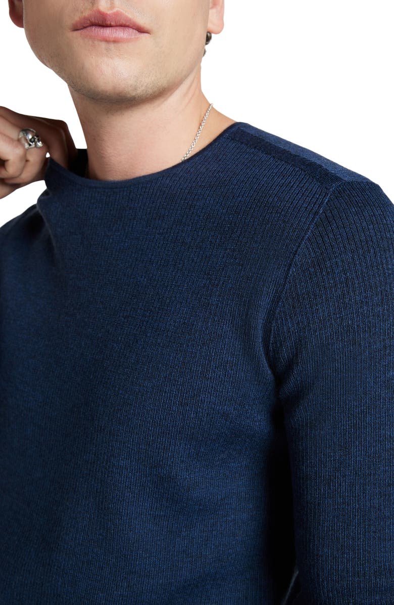 John Varvatos Leira Ribbed Wool & Silk Crewneck Sweater, Alternate, color, Dark Navy