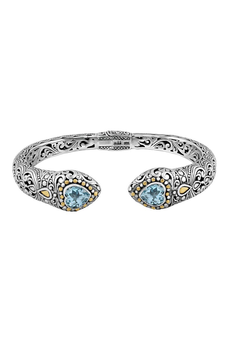 Sterling Silver & 18K Yellow Gold Blue Topaz Bracelet, Main, color, SILVER-GOLD-BLUE