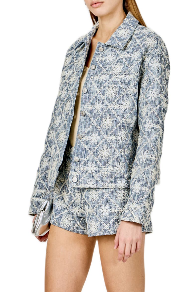 Floral Embroidered Nonstretch Denim Jacket, Alternate, color, DUSTY BLUE