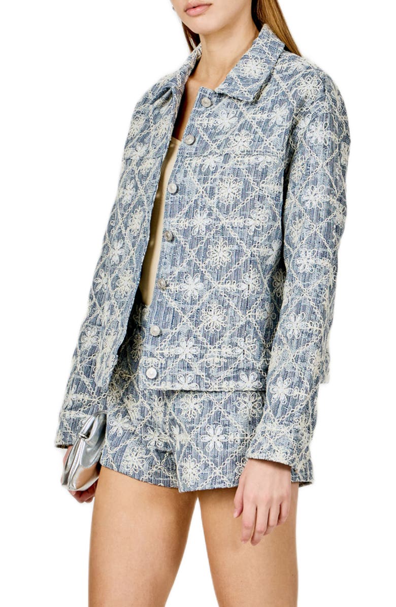 Endless Rose Floral Embroidered Nonstretch Denim Jacket, Alternate, color, Dusty Blue
