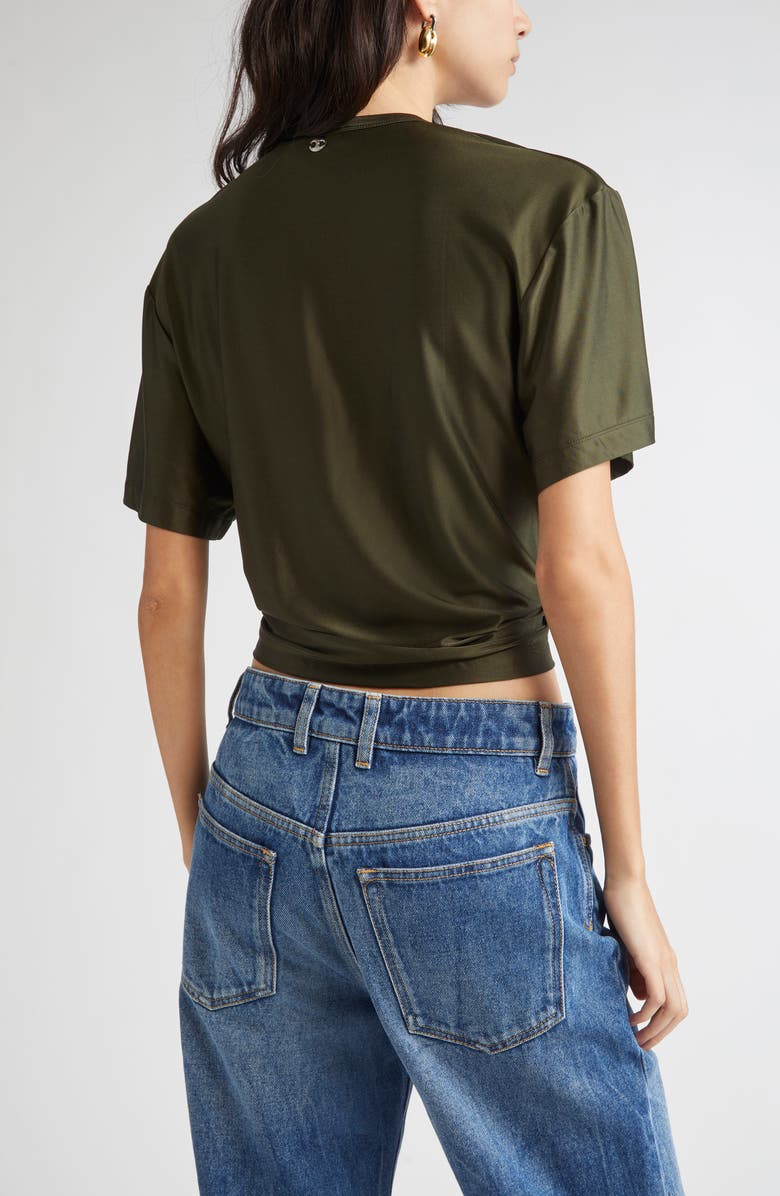 Rabanne Piercing Ring Satin Jersey Crop T-Shirt, Alternate, color, New Kaki