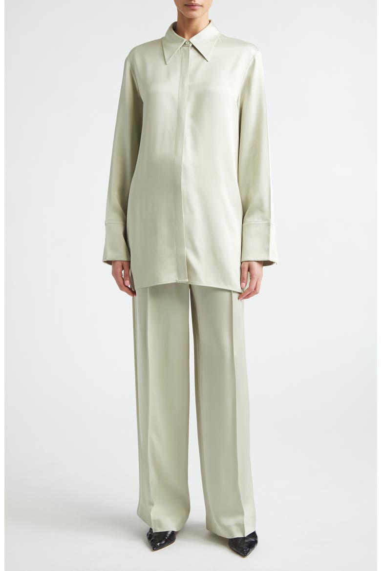 Fluid Satin Button-Up Shirt, Alternate, color, PASTEL GREEN