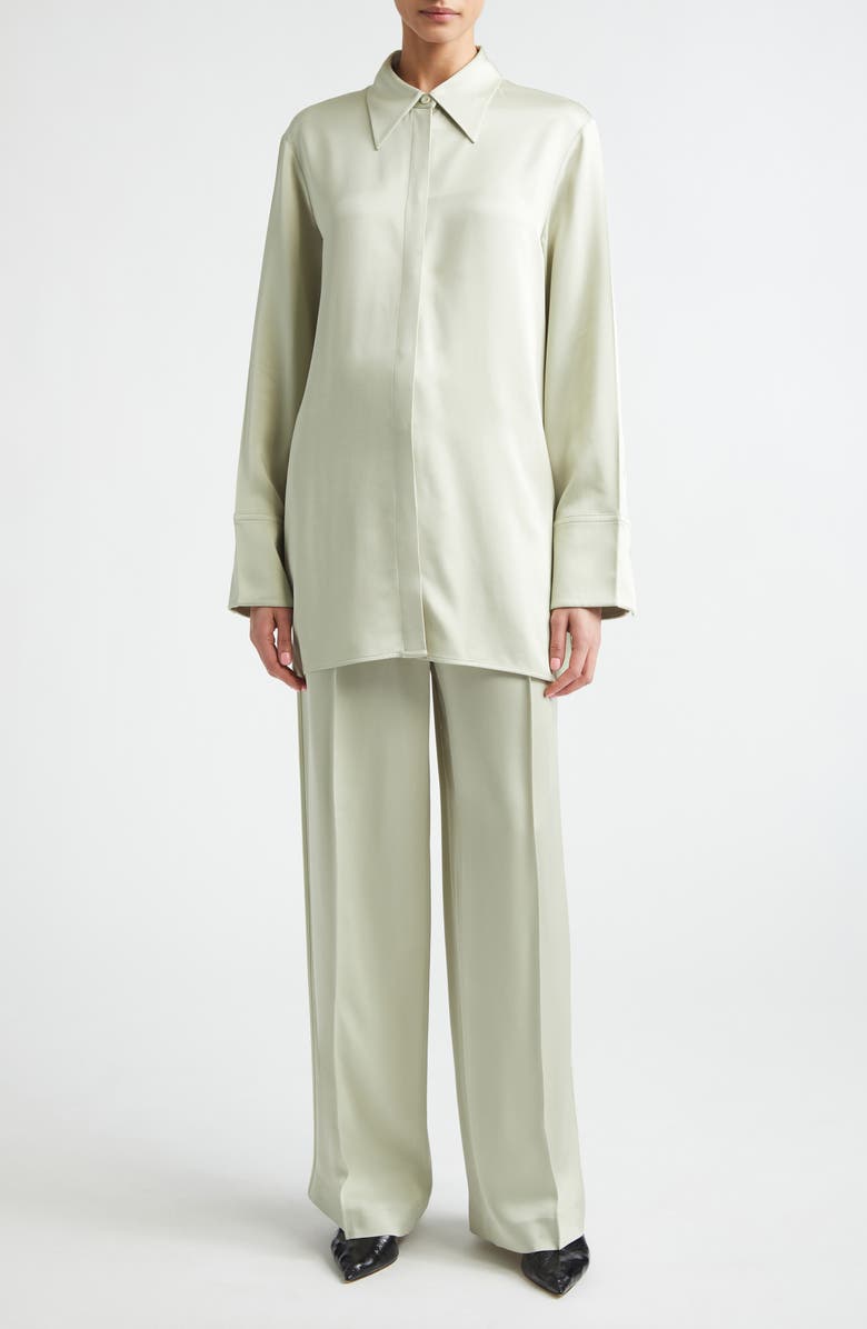 Jil Sander Fluid Satin Button-Up Shirt, Alternate, color, Pastel Green