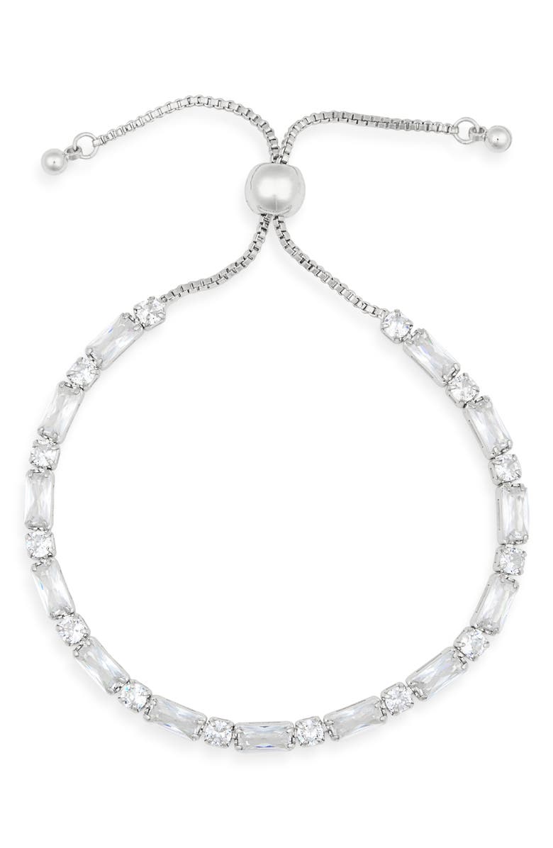 NORDSTROM RACK Cubic Zirconia Adjustable Bracelet, Main, color, Clear- Silver