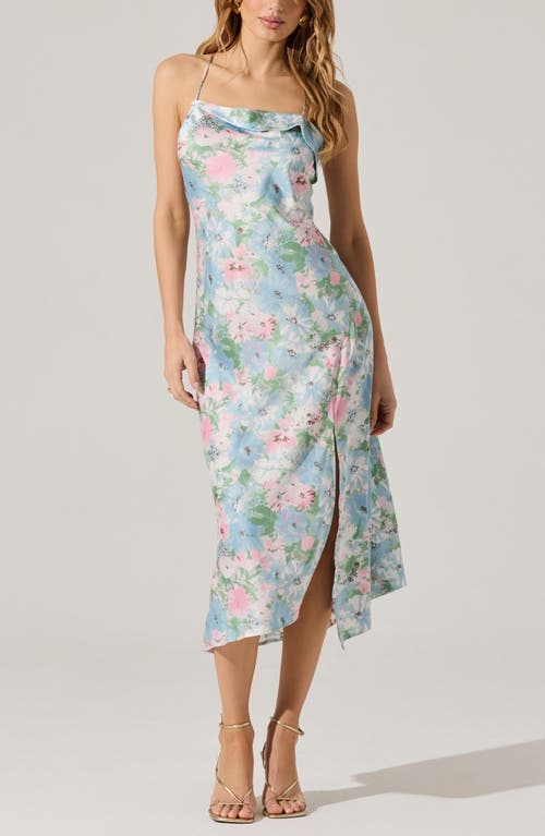 Astr The Label Cowl Neck Slipdress In Blue Multi Floral