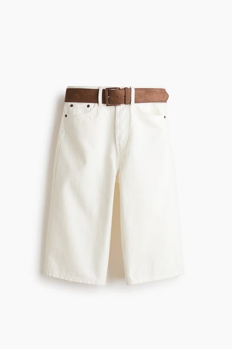 Belted Denim Bermuda Shorts