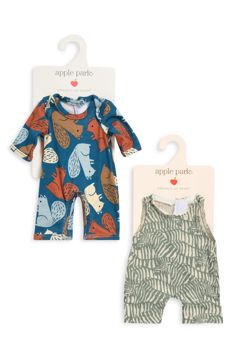 APPLE PARK 2-Piece Squirrel Pajamas & Zebra Romper Doll Outfit Set, Main, color, Squirrel Scurry