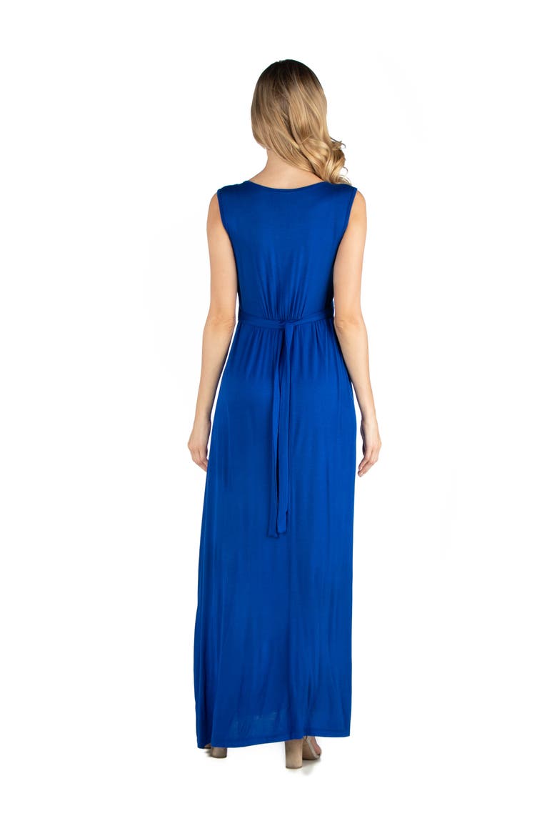 Maternity V-Neck Sleeveless Maxi Dress with Belt, Alternate, color, Royal
