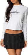 EDIKTED Retro Road Trip Long Sleeve Crop T-Shirt