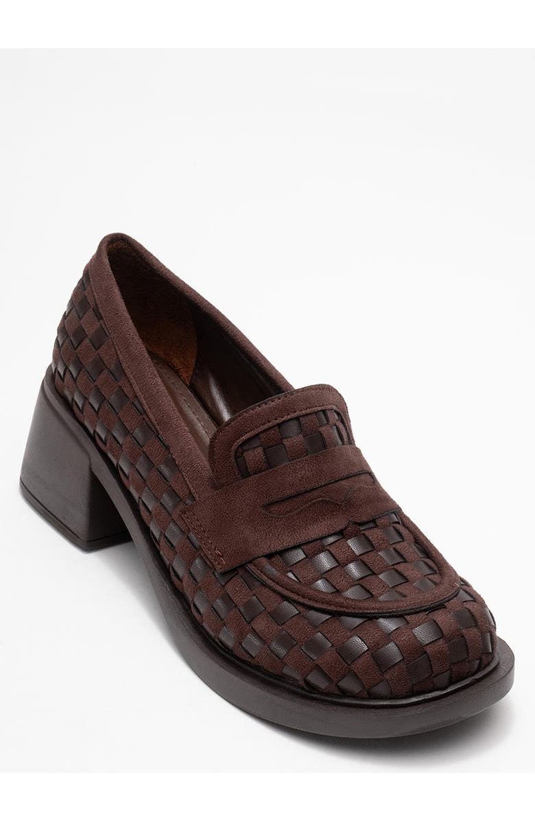 Prologue Shoes Marlon Woven Block Heel Loafer, Main, color, Brown Faux Leather