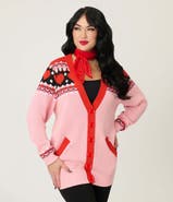 Unique Vintage Printed Knit Long Cardigan