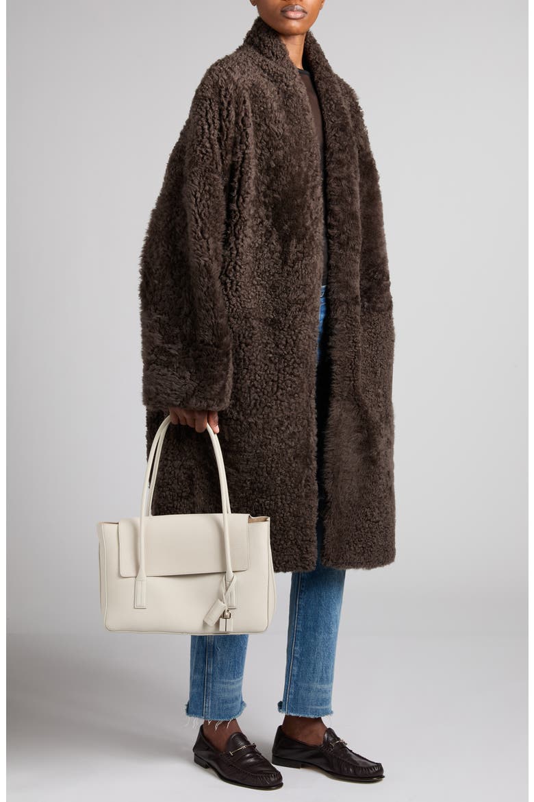 Genuine Shearling Cocoon Coat, Alternate, color, COFFEE/ BLACK