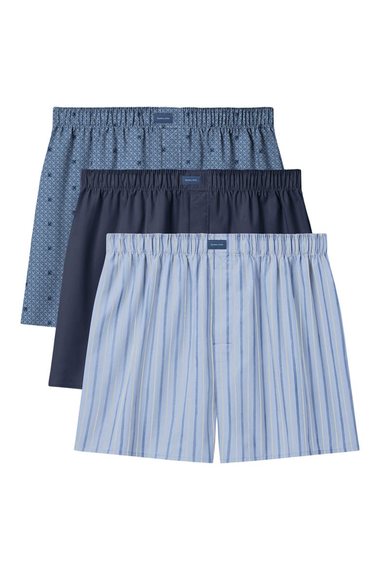 Assorted 3-Pack Woven Cotton Boxers, Main, color, BLUE
