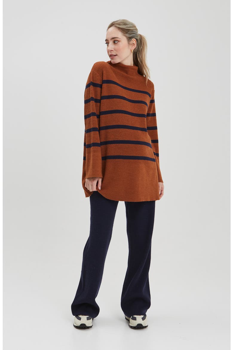 Sarabeth Maternity & Nursing Mock Neck Sweater, Alternate, color, BROWN NAVY STRIPE