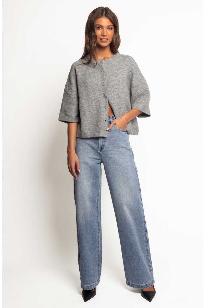 Lilith Elbow Sleeve Cardigan, Alternate, color, GREY