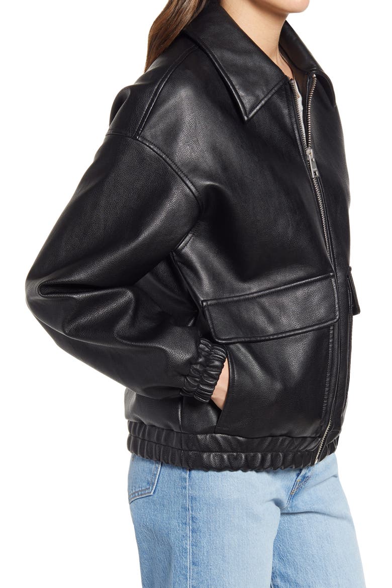Levis® Women's Faux Leather Dad Bomber Jacket, Alternate, color, BLACK