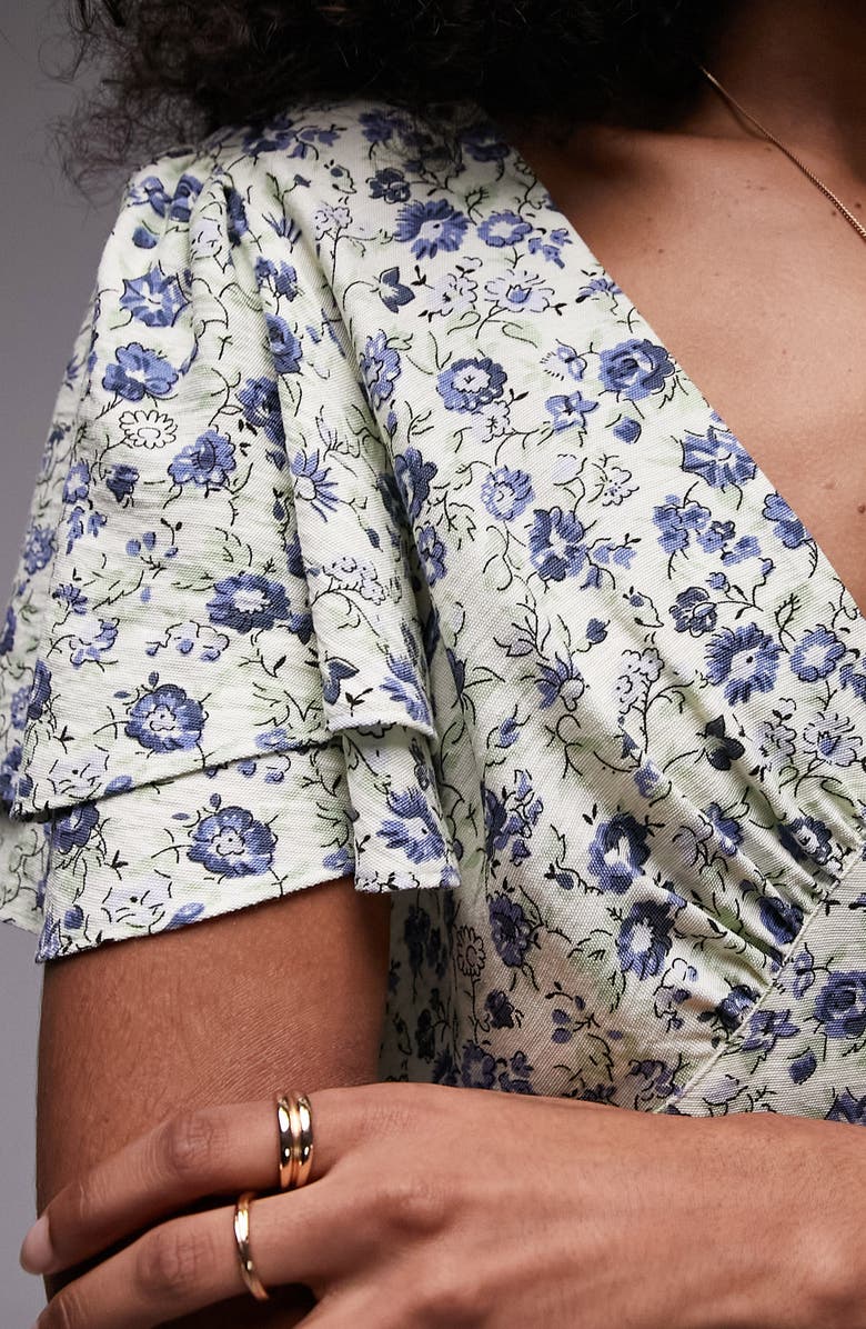 Topshop Bella Floral Flutter Sleeve Minidress, Alternate, color, 