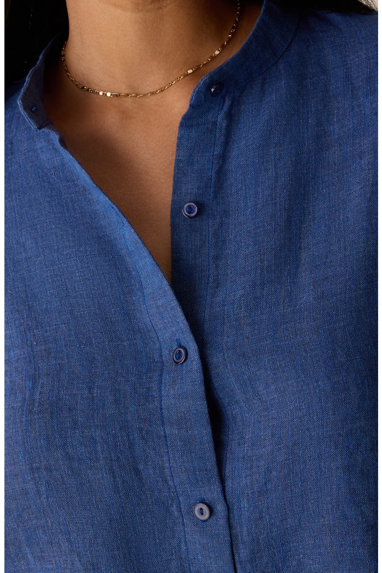 Mandarin Collar Long Sleeve Organic Linen Button-Up Shirt, Alternate, color, DEEP DIVE
