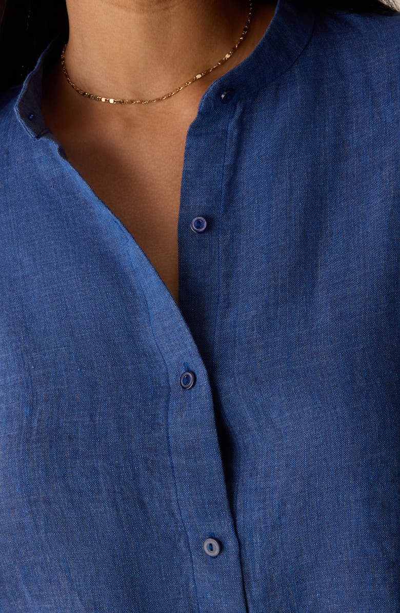 Eileen Fisher Mandarin Collar Long Sleeve Organic Linen Button-Up Shirt, Alternate, color, Deep Dive