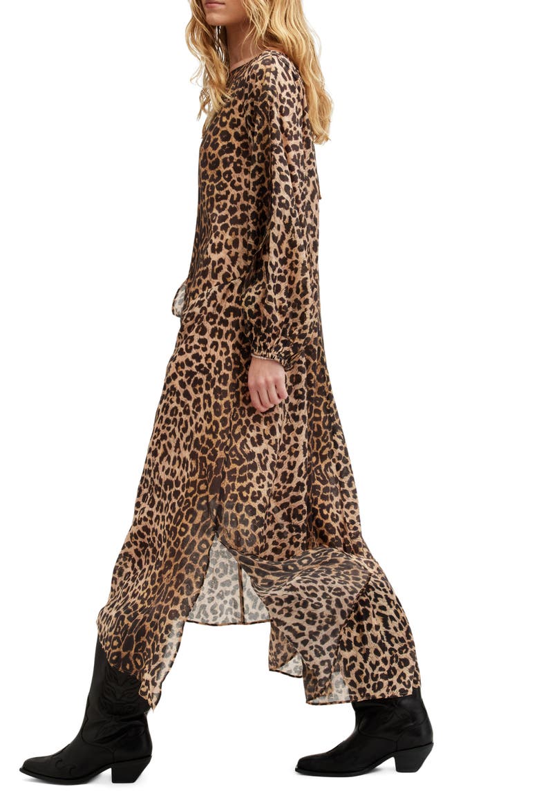 Jane Long Sleeve Leopard Print Dress, Alternate, color, LEOPARD BROWN