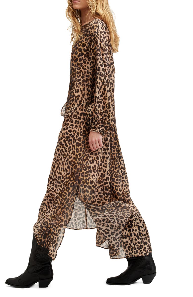 AllSaints Jane Long Sleeve Leopard Print Dress, Alternate, color,