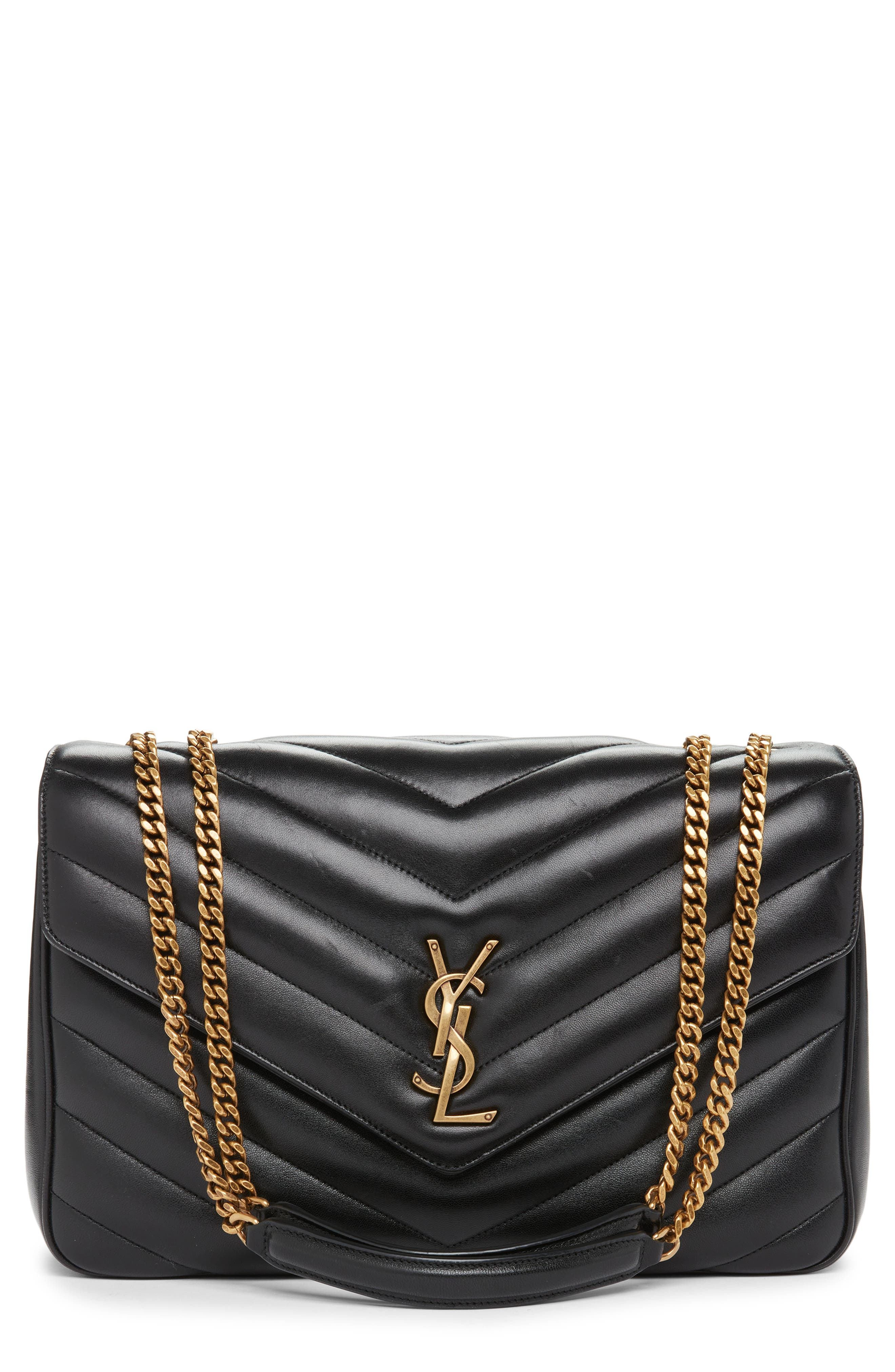 Saint Laurent Large Loulou Quilted Leather Shoulder Bag, Main, color, Noir