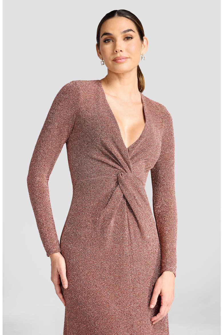 Aya Front Twist Long Sleeve Gown, Alternate, color, COPPER
