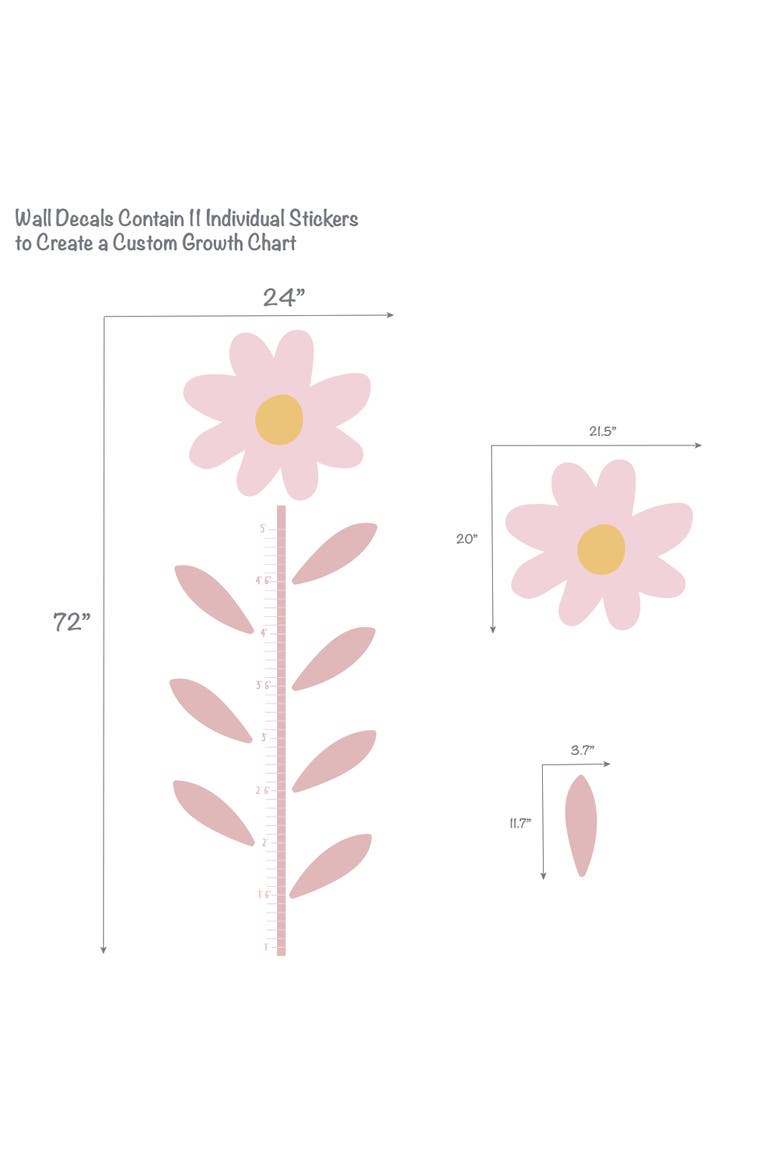 Daisy Dreams Flower Growth Chart Wall Decals/Stickers, Alternate, color, Pink
