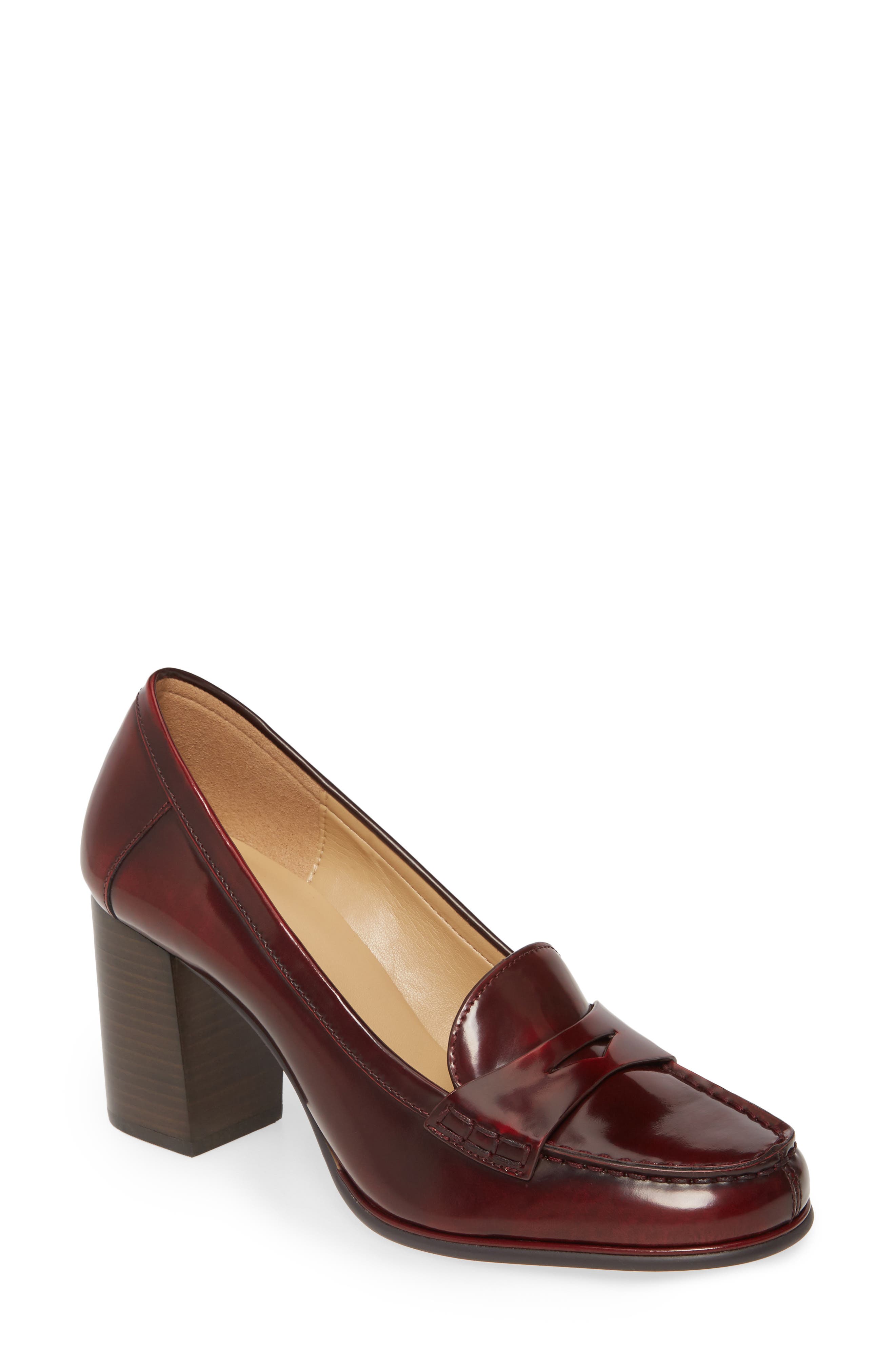 Buchanan Block Heel Loafer, Main, color, BRANDY PATENT LEATHER