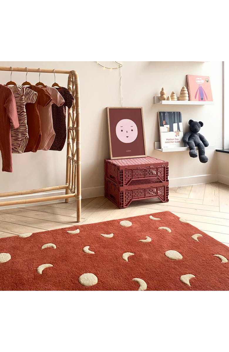 Maison Deux Moons rug, Alternate, color, Brick Red / Gold Print