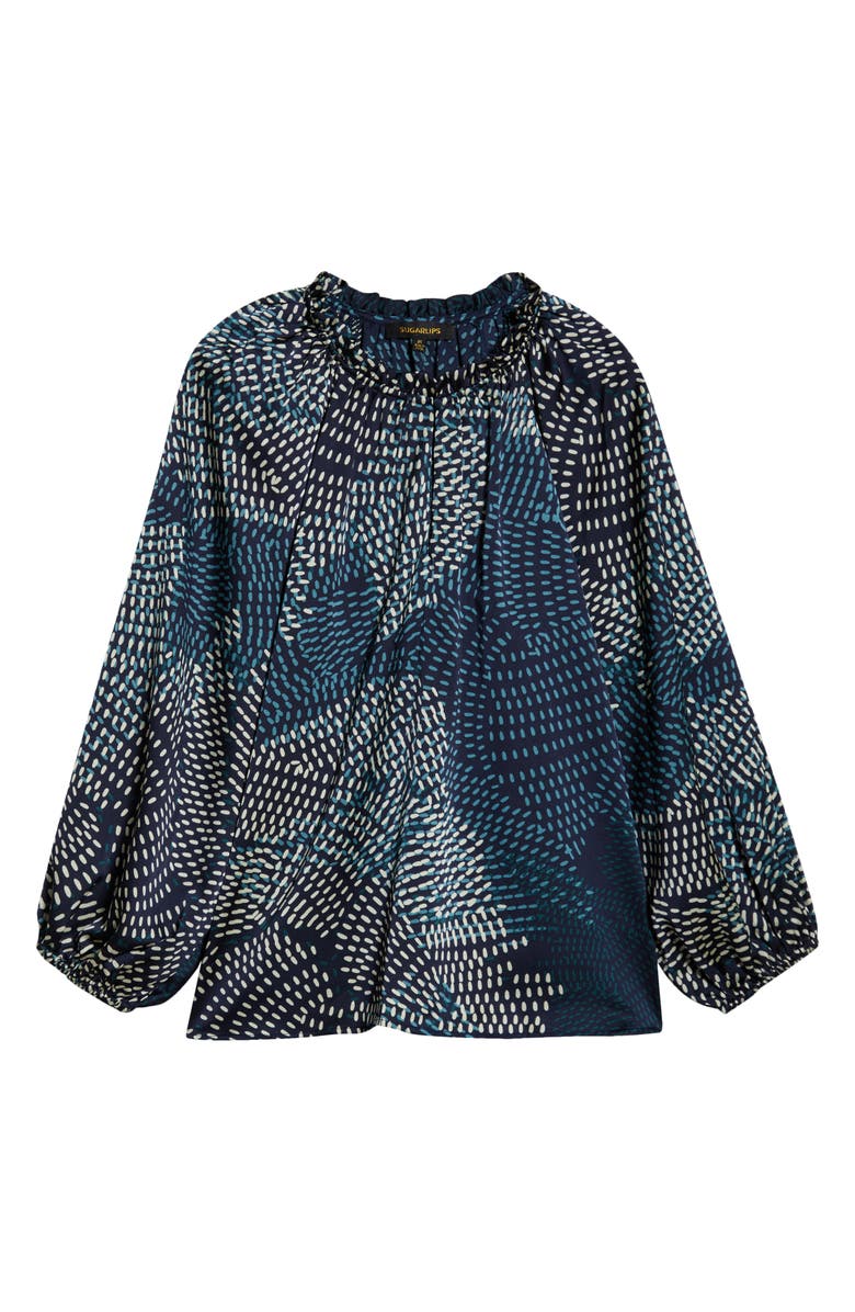 SUGARLIPS Kirby Geometric Print Shirt, Alternate, color, Navy-Cream
