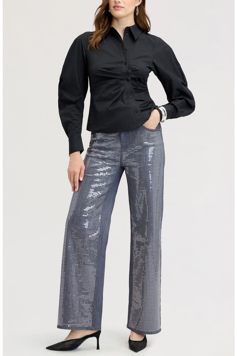 Sequin High Waist Wide Leg Jeans, Alternate, color, SHADOW WASH