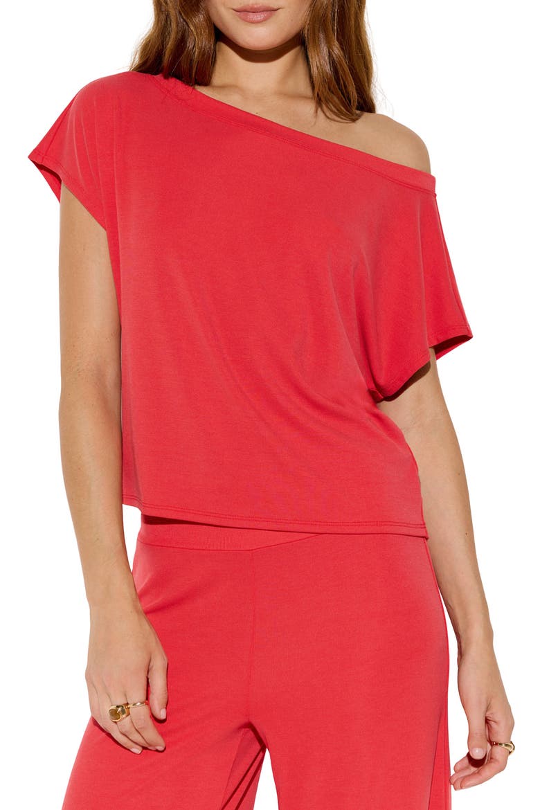 Asha Off the Shoulder Jersey Top, Main, color, SUNSET RED