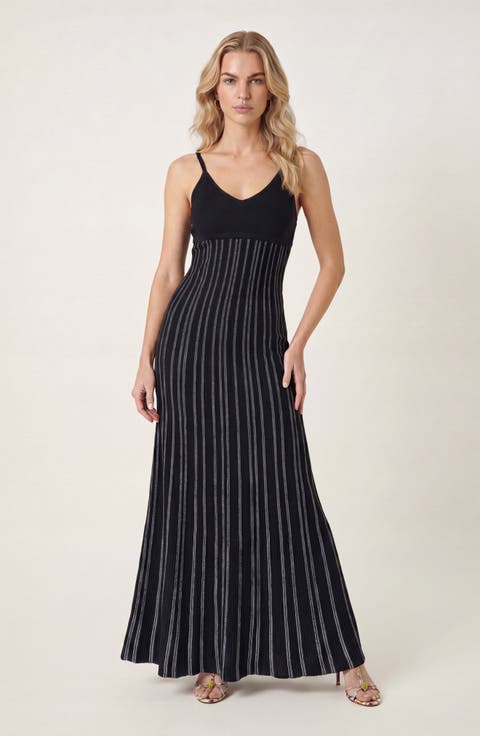 Sleeveless Knitted Striped Maxi Dress